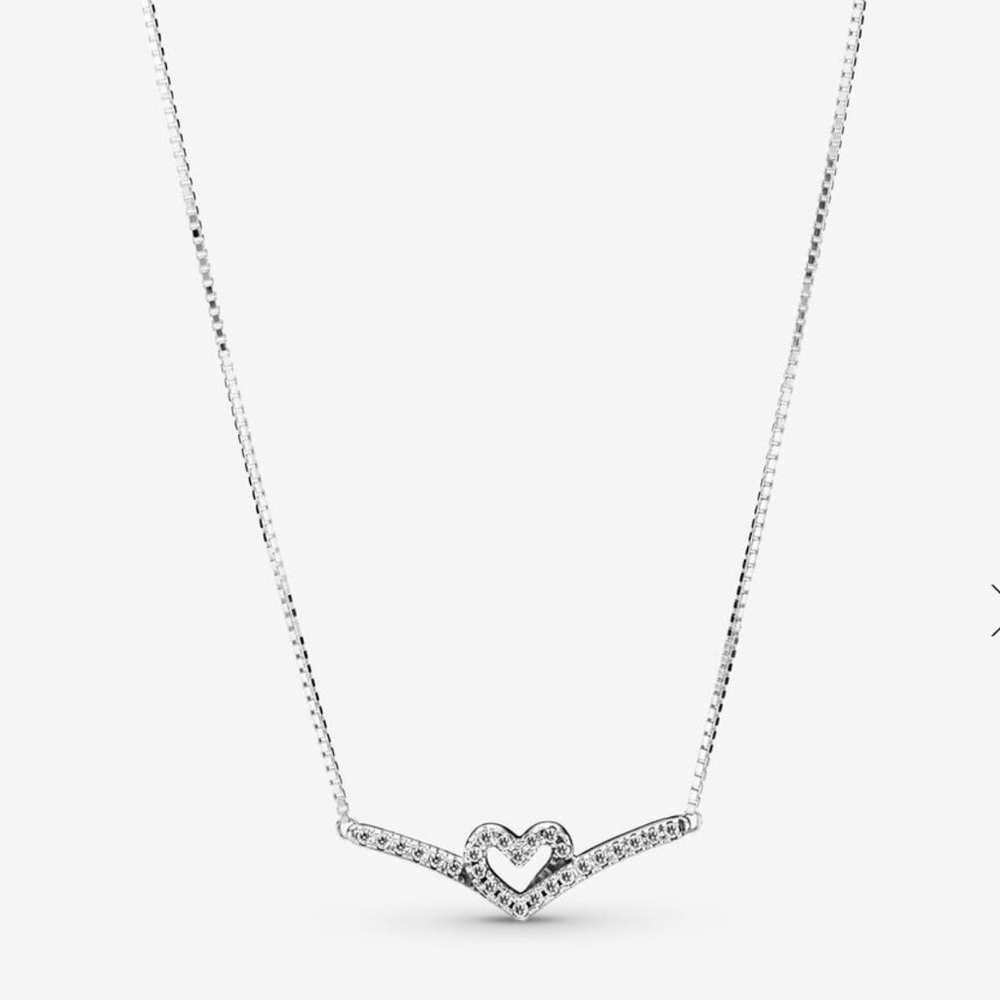 Sparkling Wishbone Heart Collier Necklace 17.7 inches